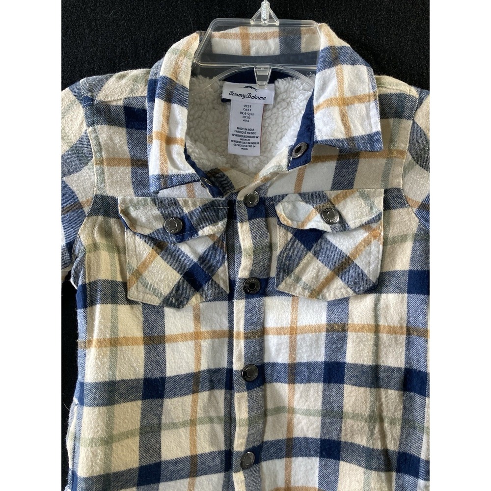 Tommy Bahama Boys 5T Plaid Sherpa Lined Flannel Shirt Jacket Shacket Snap